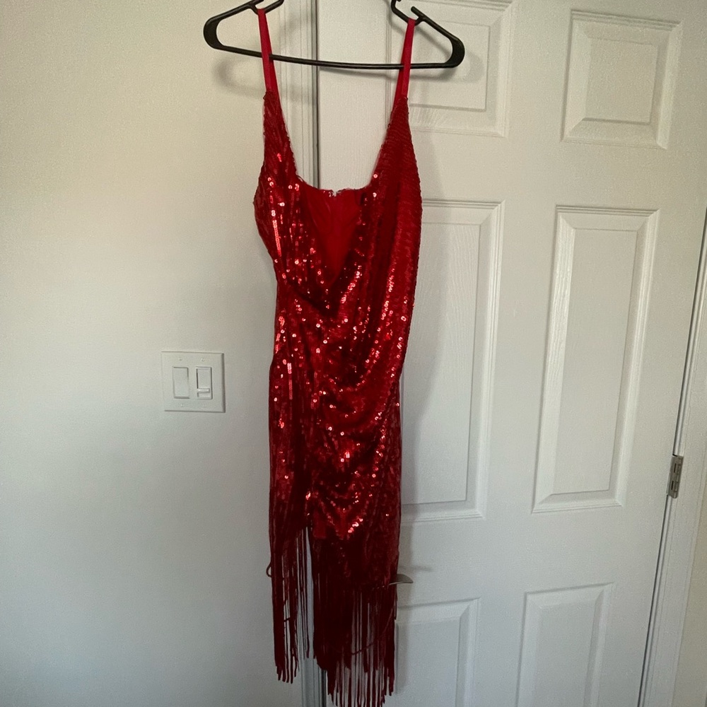 Red Nichole Lynel shimmer/tassel dress